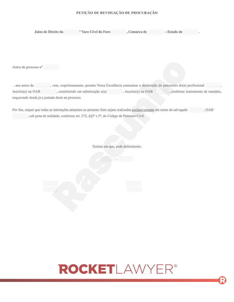 Modelo de Petição de Revogação de Procuração Visualização do documento