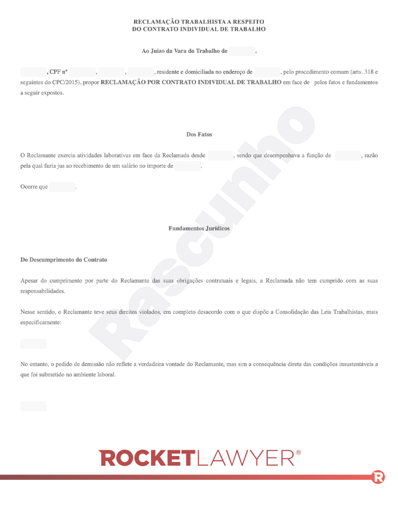 Modelo de Reclamação Trabalhista a respeito do Contrato Individual de Trabalho Visualização do documento