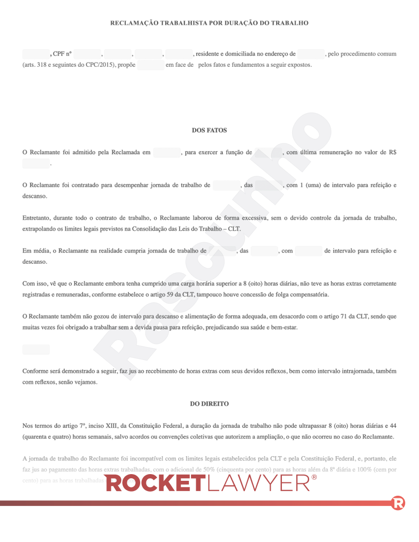 Modelo de Reclamação Trabalhista por duração do trabalho Visualização do documento