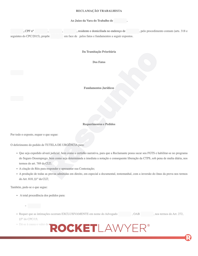 Modelo de Reclamação Trabalhista Visualização do documento