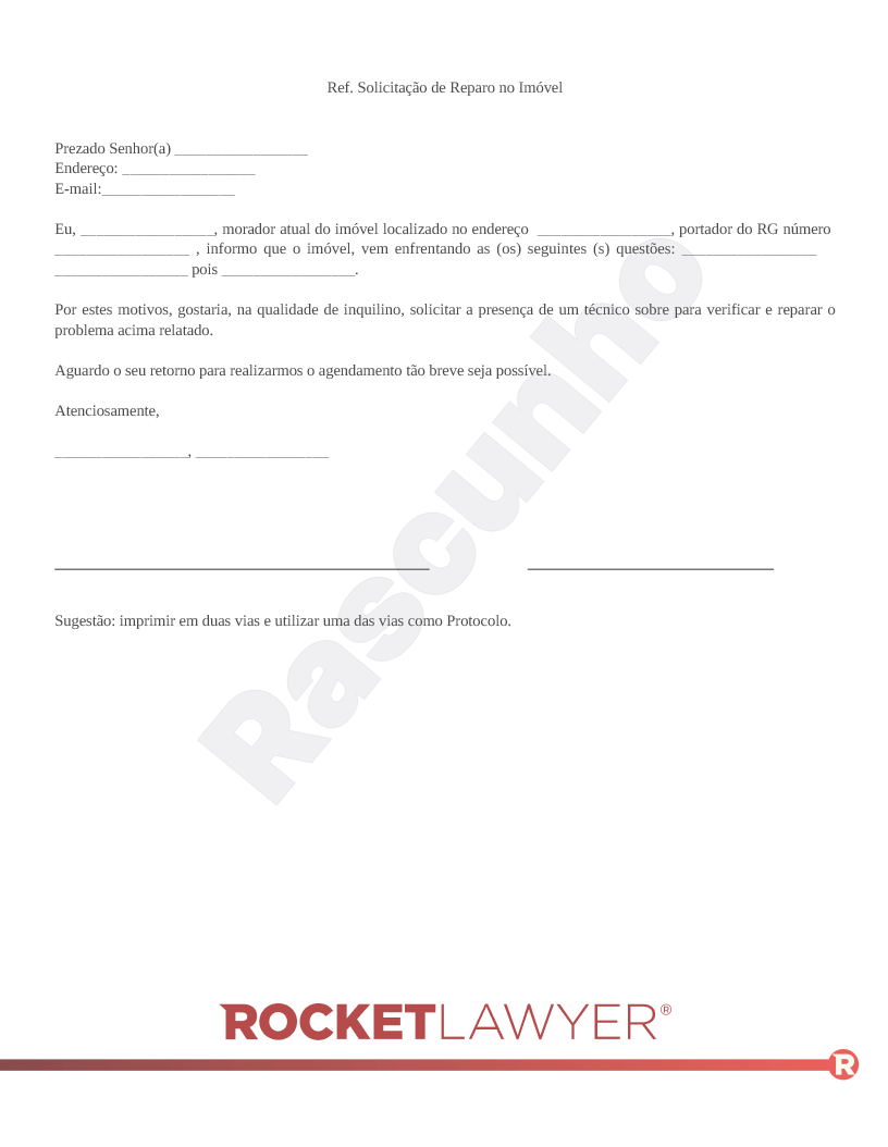Notificação de Solicitação para Reparo no Imóvel Visualização do documento