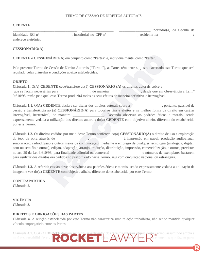 Modelo de Termo de Cessão de Direitos Autorais Visualização do documento