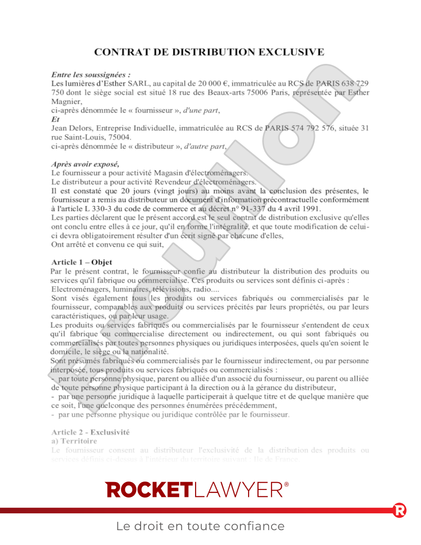 Contrat de Distribution Exclusive Aperçu du document