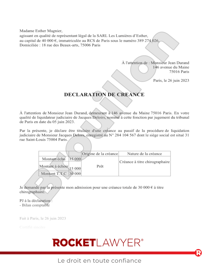 Déclaration de Créance Aperçu du document