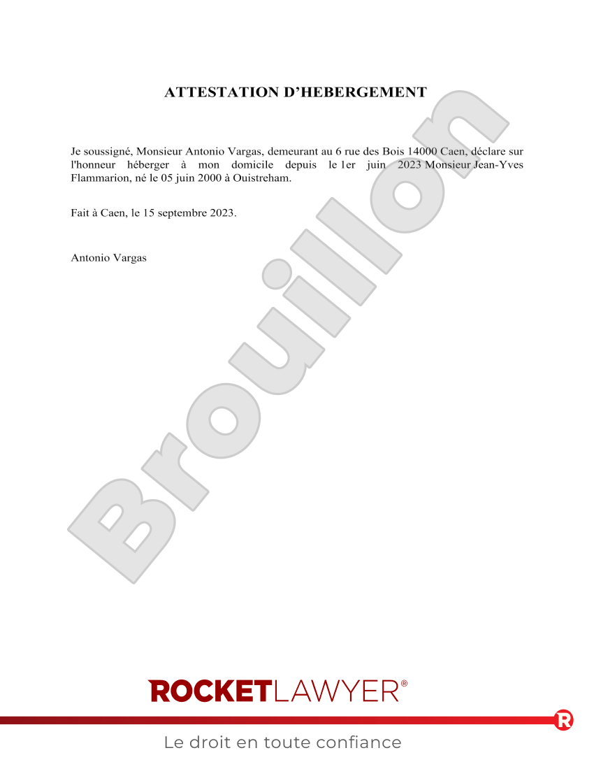 Attestation d'hébergement Aperçu du document