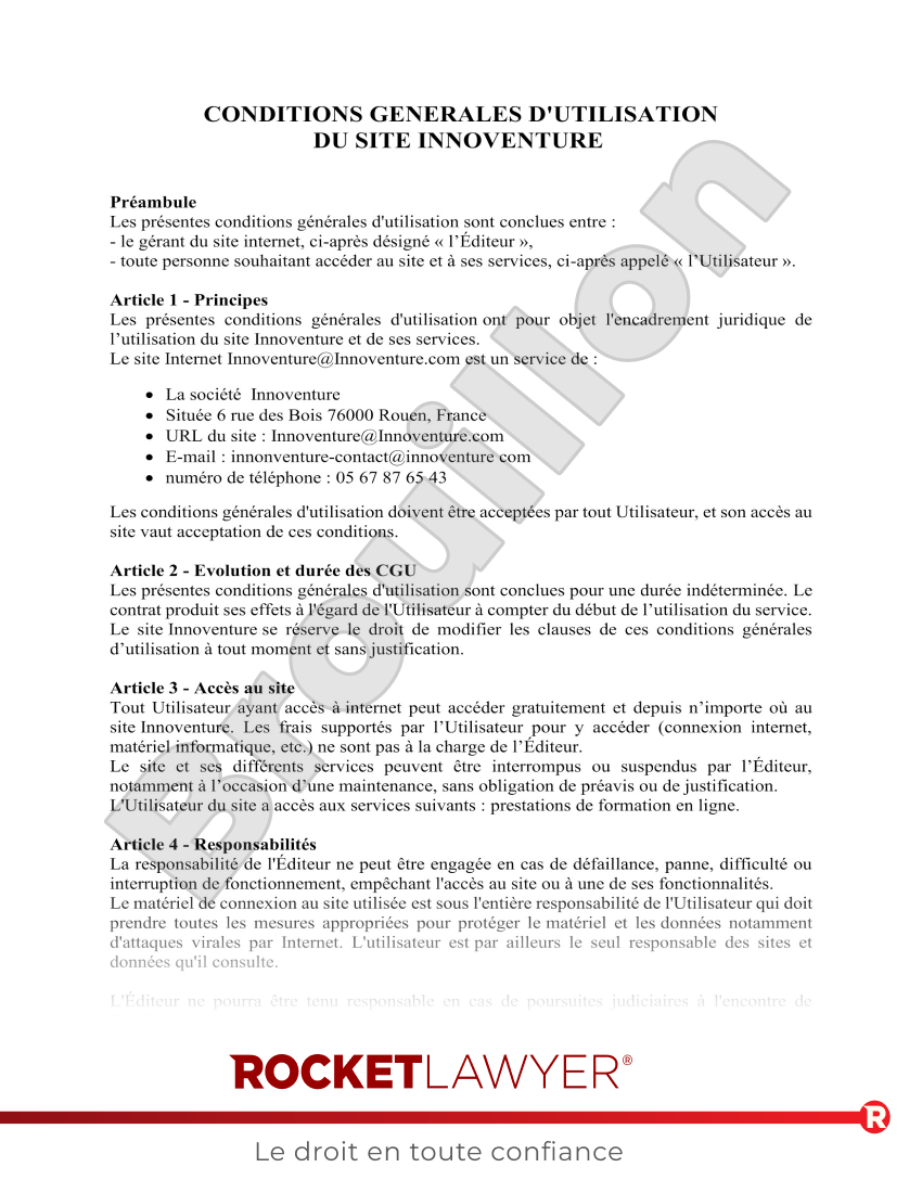 CGU Conditions générales d'utilisation Aperçu du document