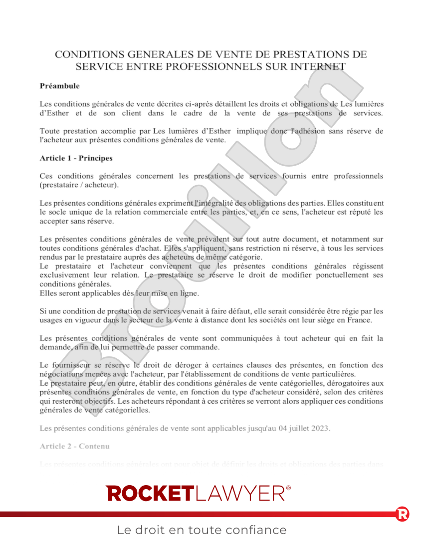 CGV : Prestations de Services en Ligne pour les Professionnels Aperçu du document
