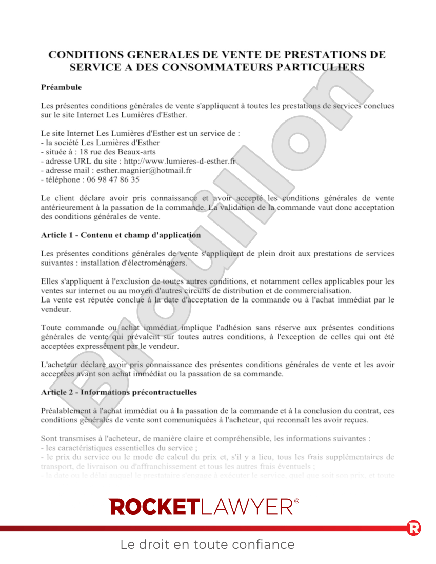 CGV : Prestations de Services en Ligne pour les Particuliers Aperçu du document