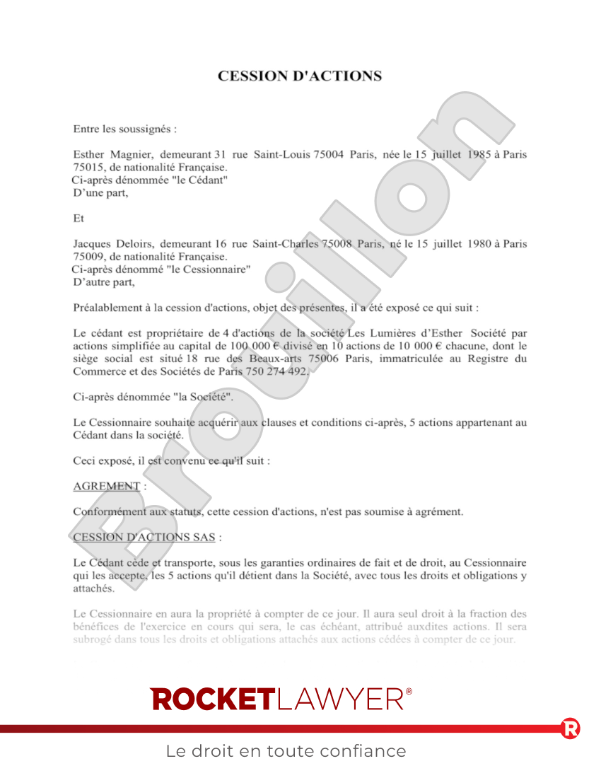 Cession d'Actions Aperçu du document
