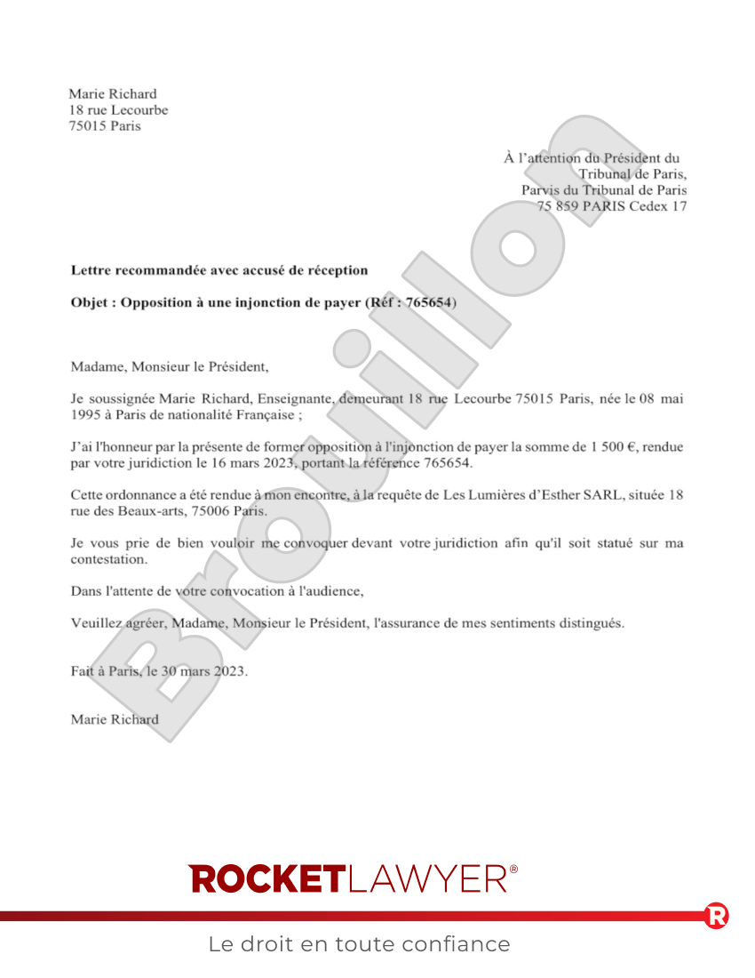 Contestation d'une Injonction de Payer Aperçu du document