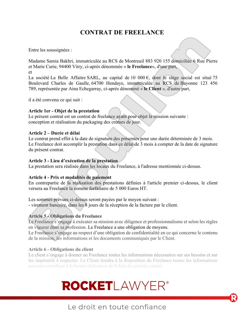 Contrat de Freelance Aperçu du document