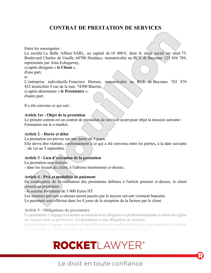 Contrat de Prestation de Services Aperçu du document