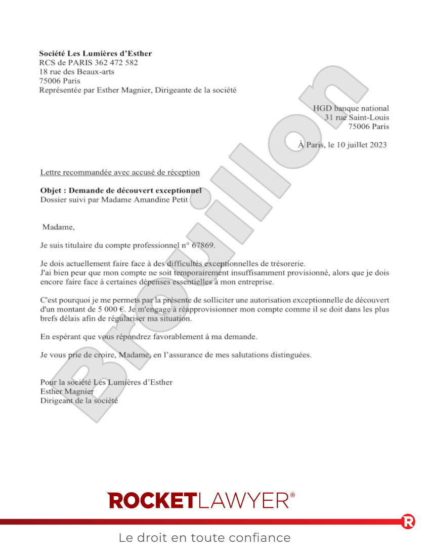 Demande de Découvert Exceptionnel Aperçu du document