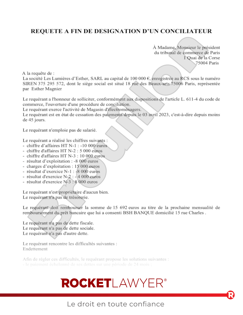 Demande de Désignation d'un Conciliateur Aperçu du document