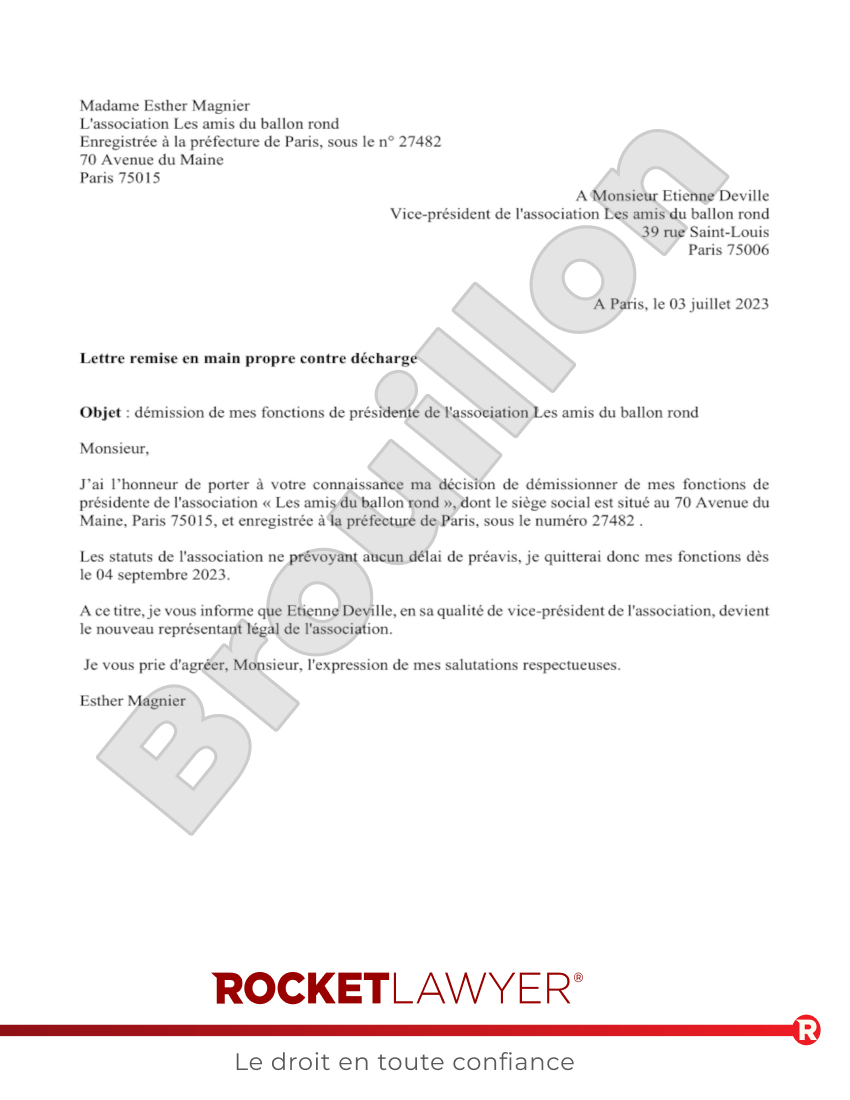 Lettre de Démission du Président d'une Association Aperçu du document