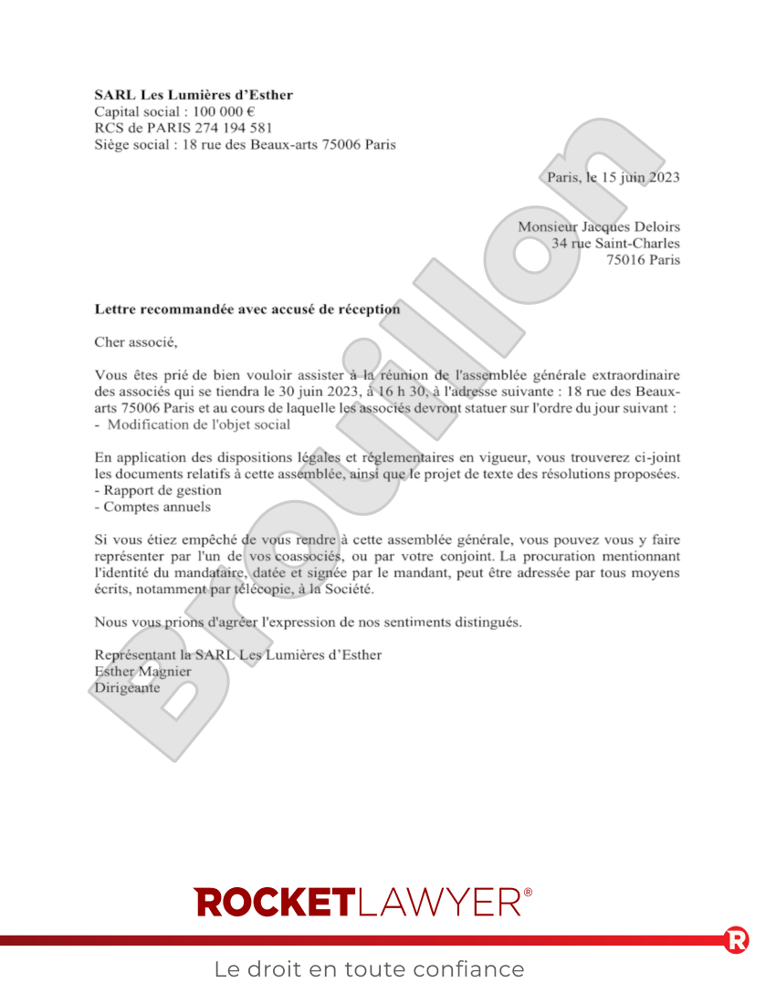 Modification des Statuts d'une SARL Aperçu du document