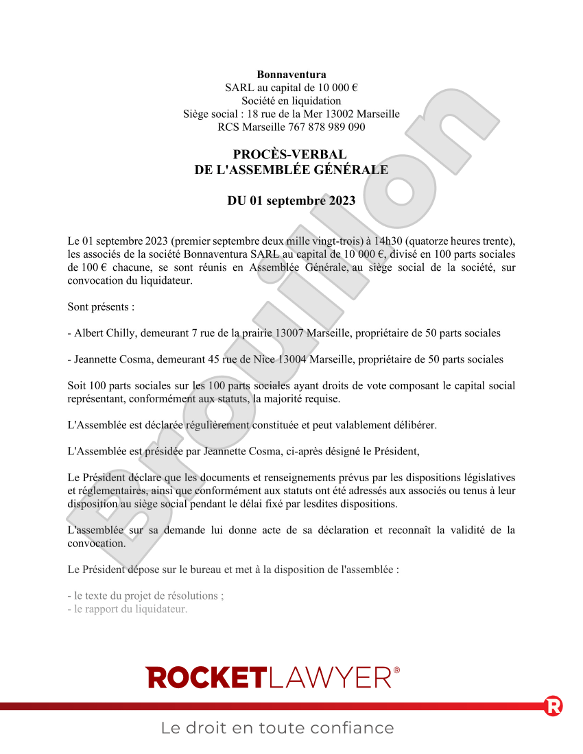 Procès-verbal de clôture de liquidation Aperçu du document
