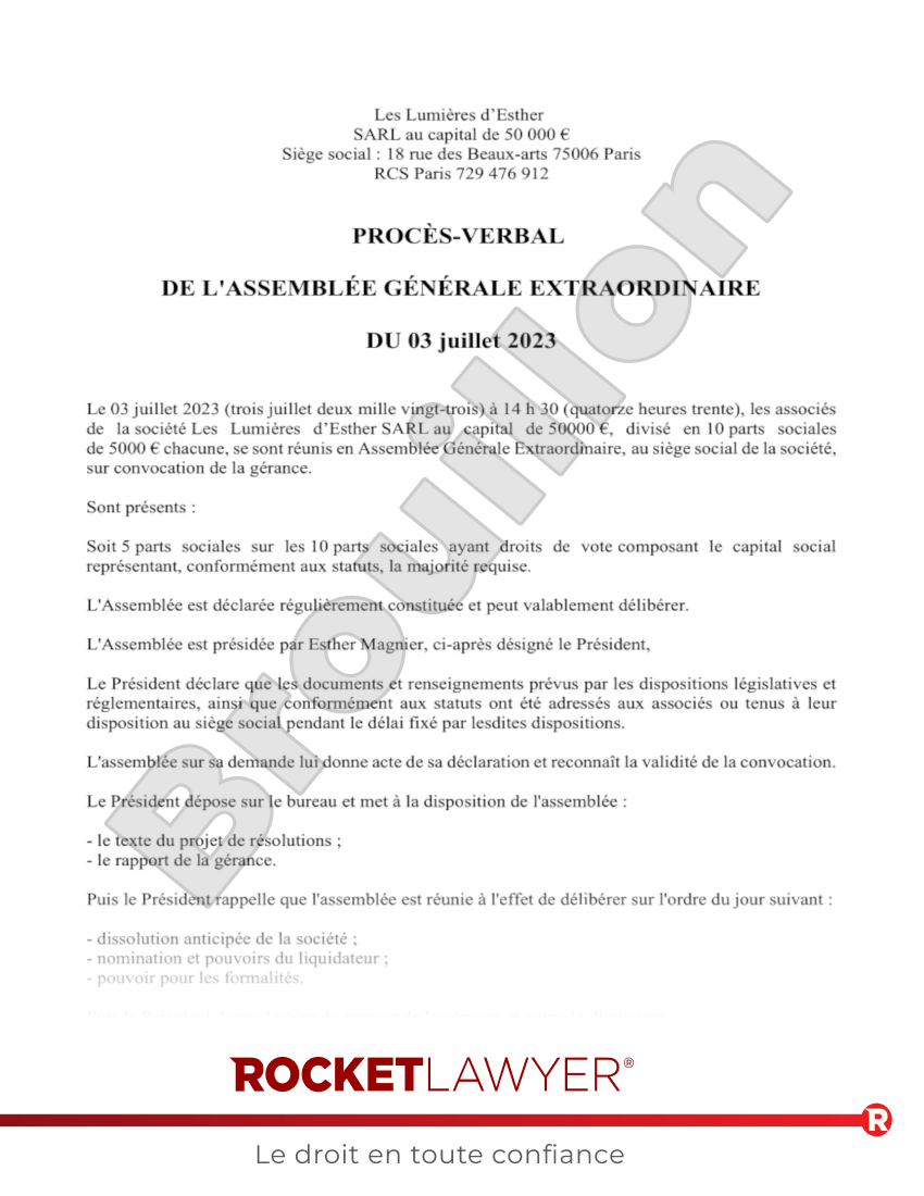 Procès-verbal de Dissolution d'une SARL Aperçu du document