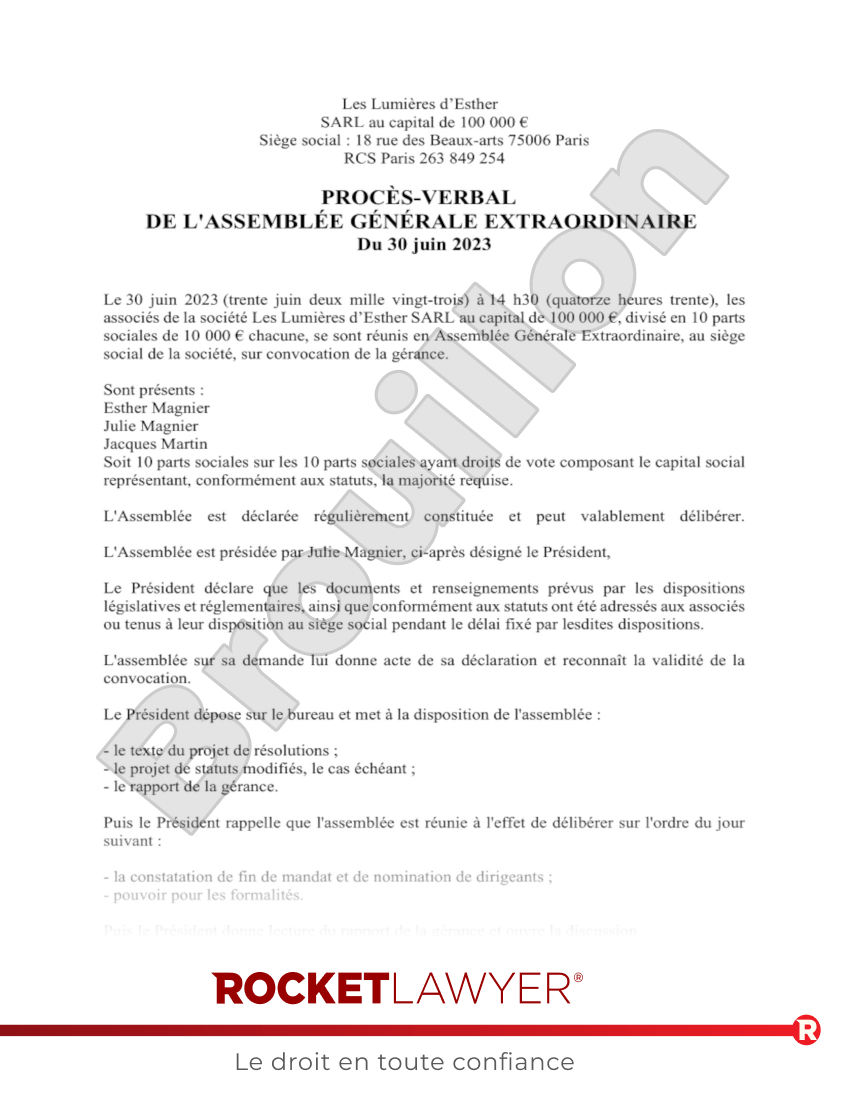 Procès-verbal de Changement de Dirigeant Aperçu du document