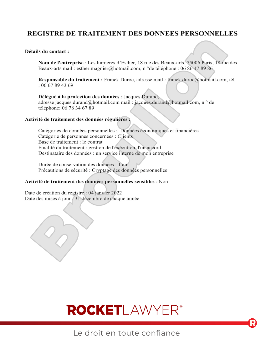 Règlement Européen sur la Protection des Données (RGPD) Aperçu du document