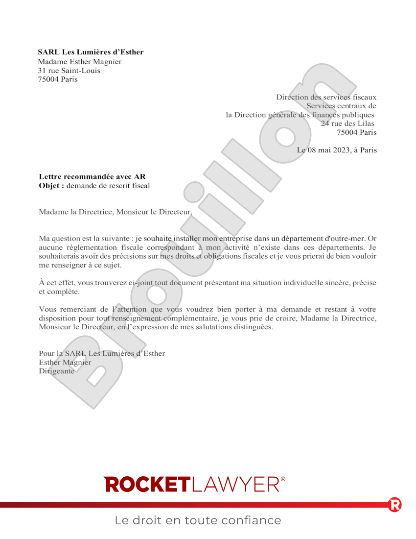 Demande de Rescrit Fiscal Aperçu du document