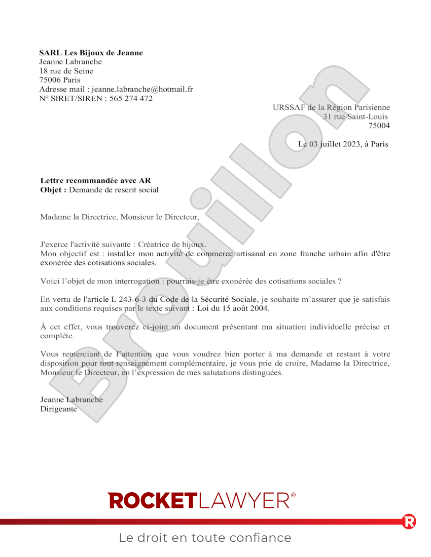 Demande de Rescrit Social Aperçu du document
