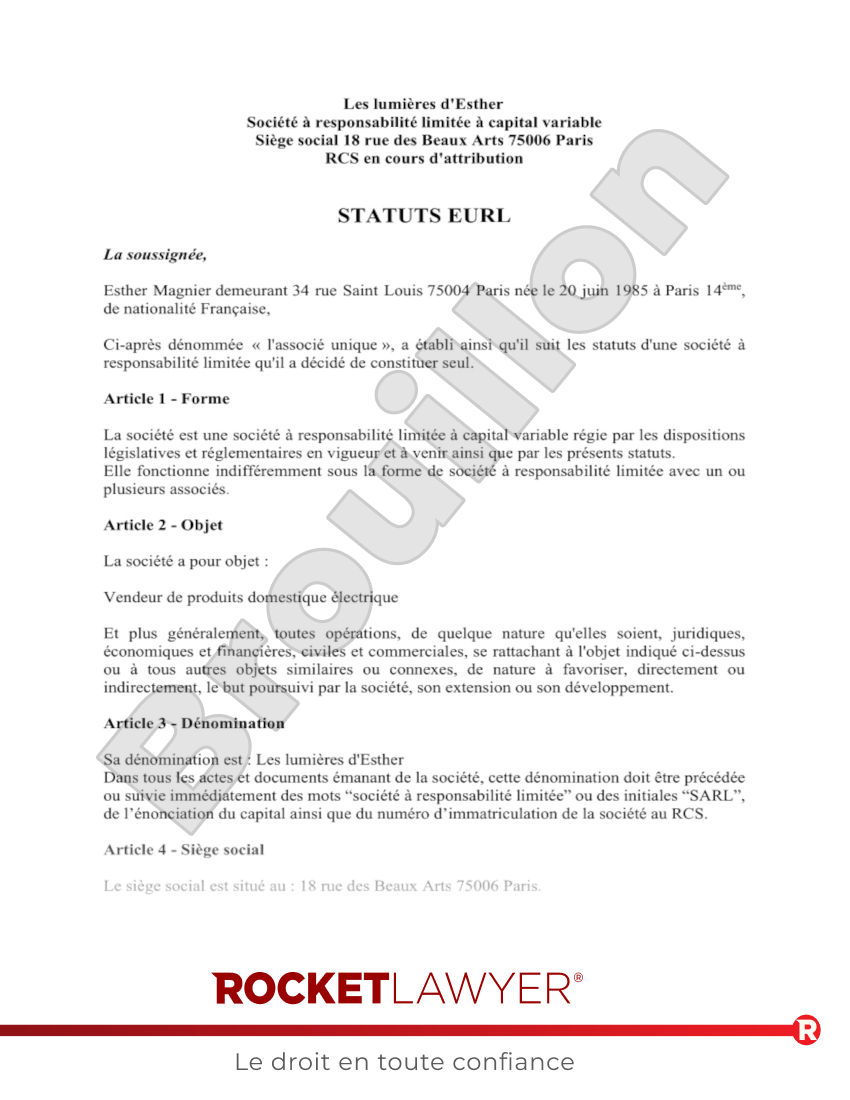 Statuts EURL Aperçu du document