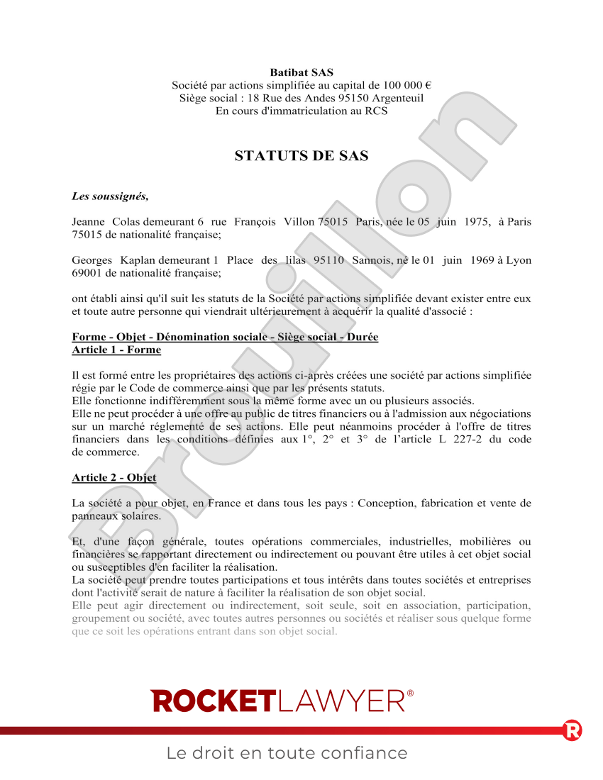 Statuts SAS Aperçu du document