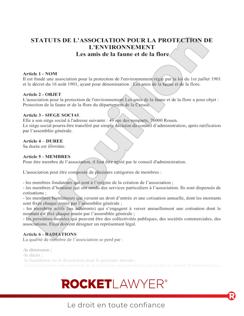 Statuts d'Association pour la Protection de l'Environnement Aperçu du document