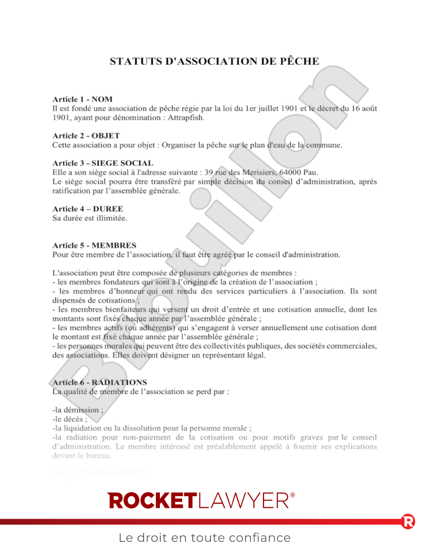 Statuts d'Association Chasse et Pêche Aperçu du document