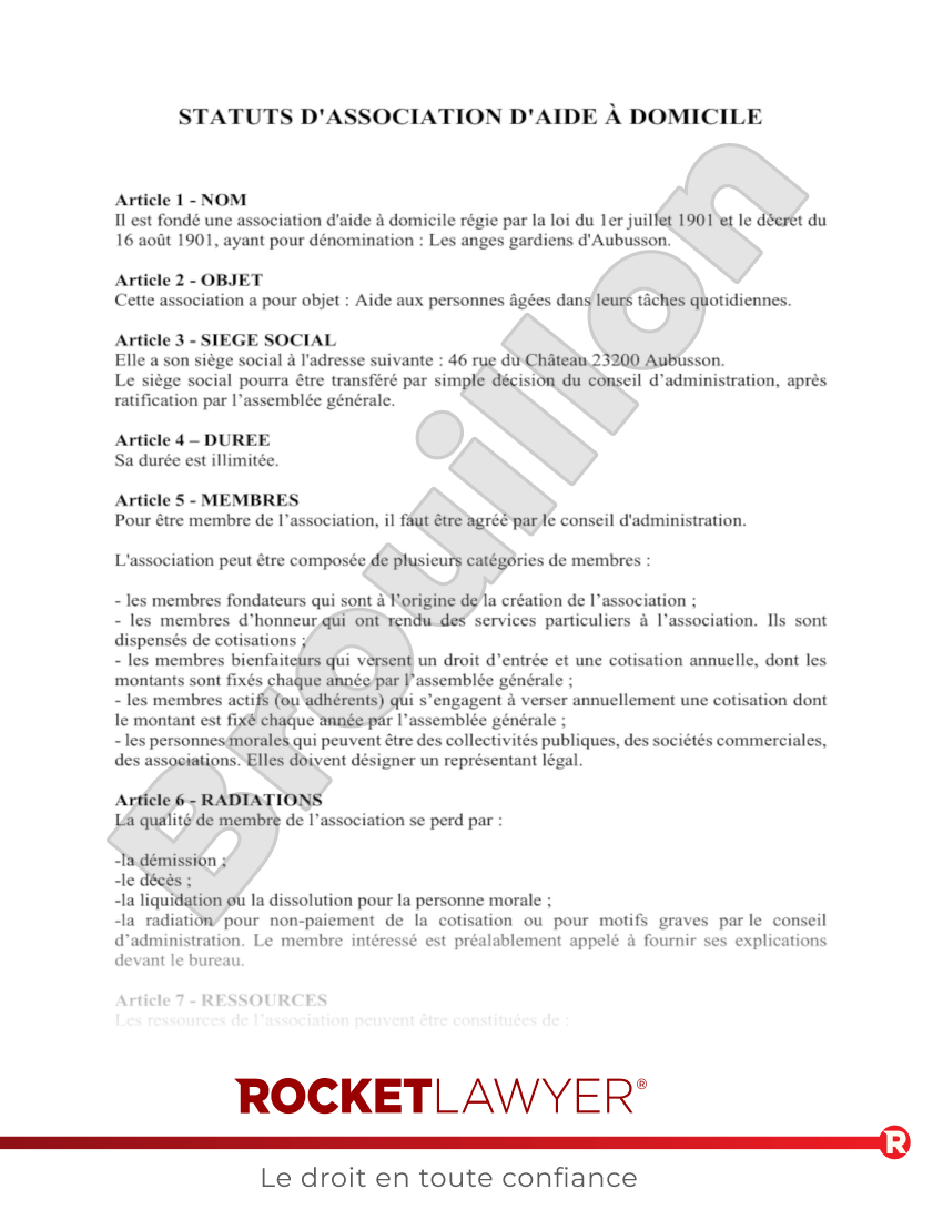 Statuts d'Association d'Aide à Domicile Aperçu du document