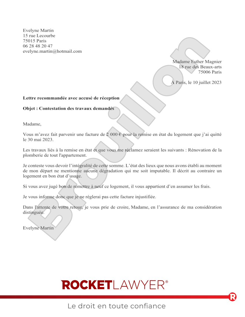 Contestation des travaux demandés par le propriétaire après le départ du locataire Aperçu du document