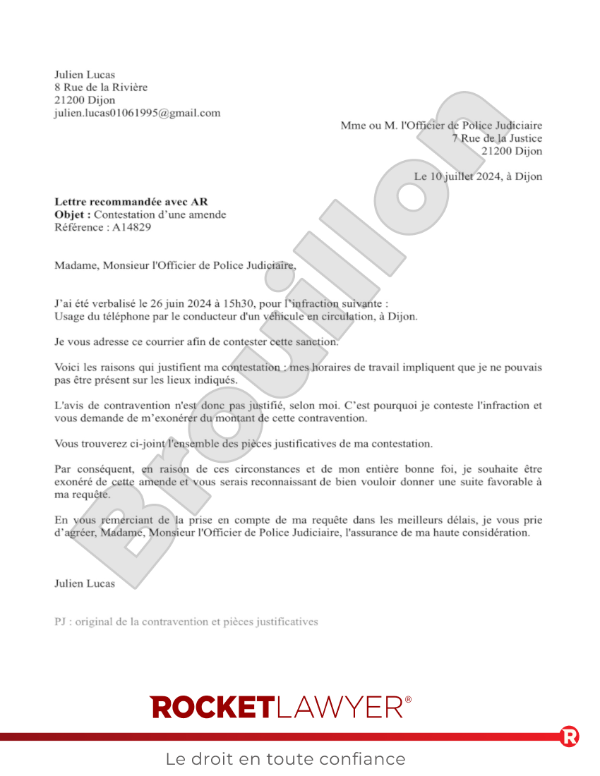 Contestation d’une amende Aperçu du document