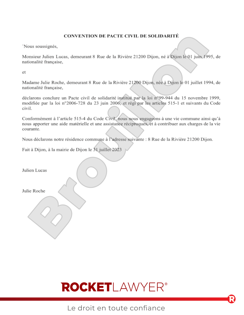 Convention de Pacs simplifiée Aperçu du document