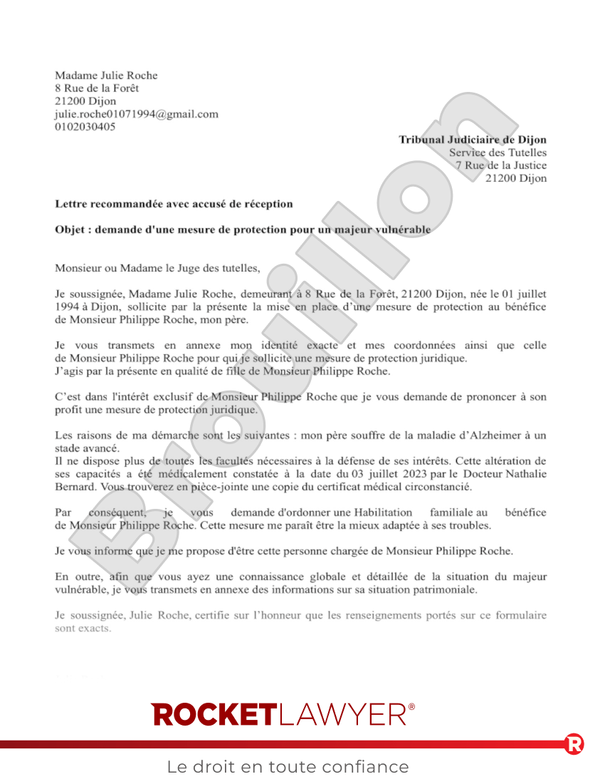 Demande de protection juridique d'un majeur en difficulté Aperçu du document