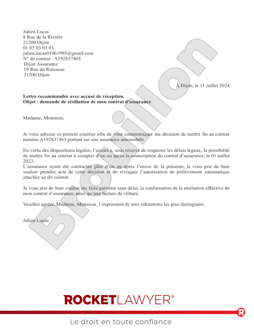 Dénonciation de reconduction tacite de votre contrat d'assurance Aperçu du document