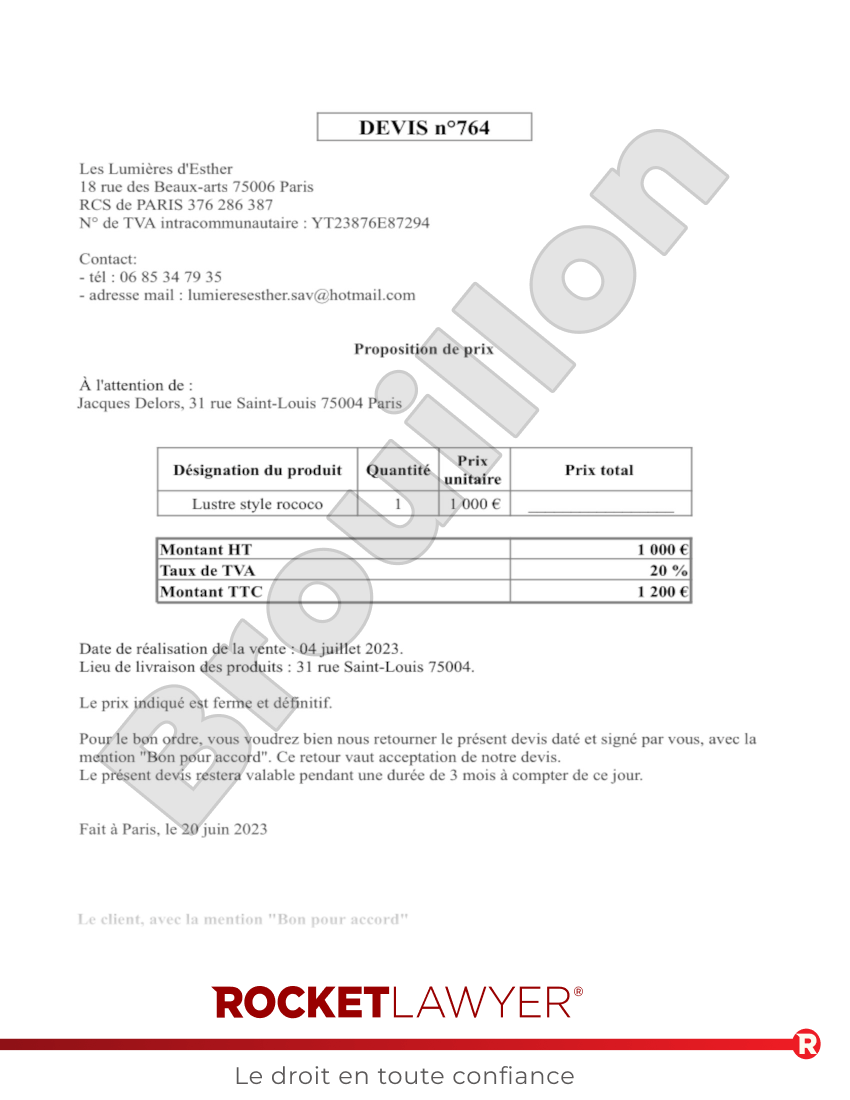 Devis Aperçu du document
