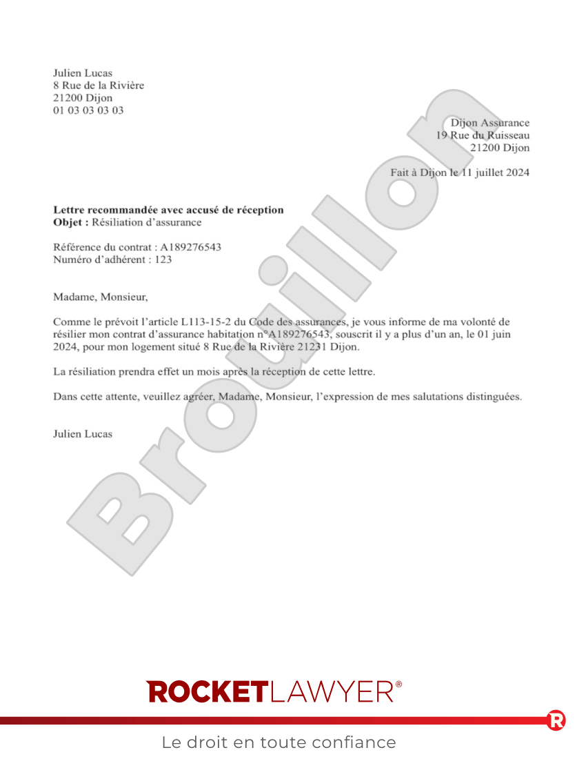 Lettre de résiliation d’assurance auto, moto, habitation ou autre Aperçu du document