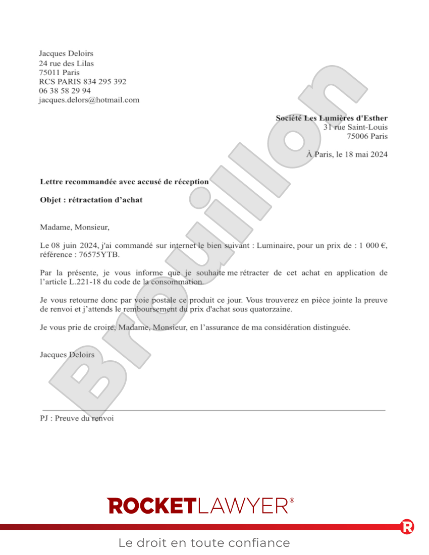 Lettre de Rétractation pour les Petits Professionnels Aperçu du document