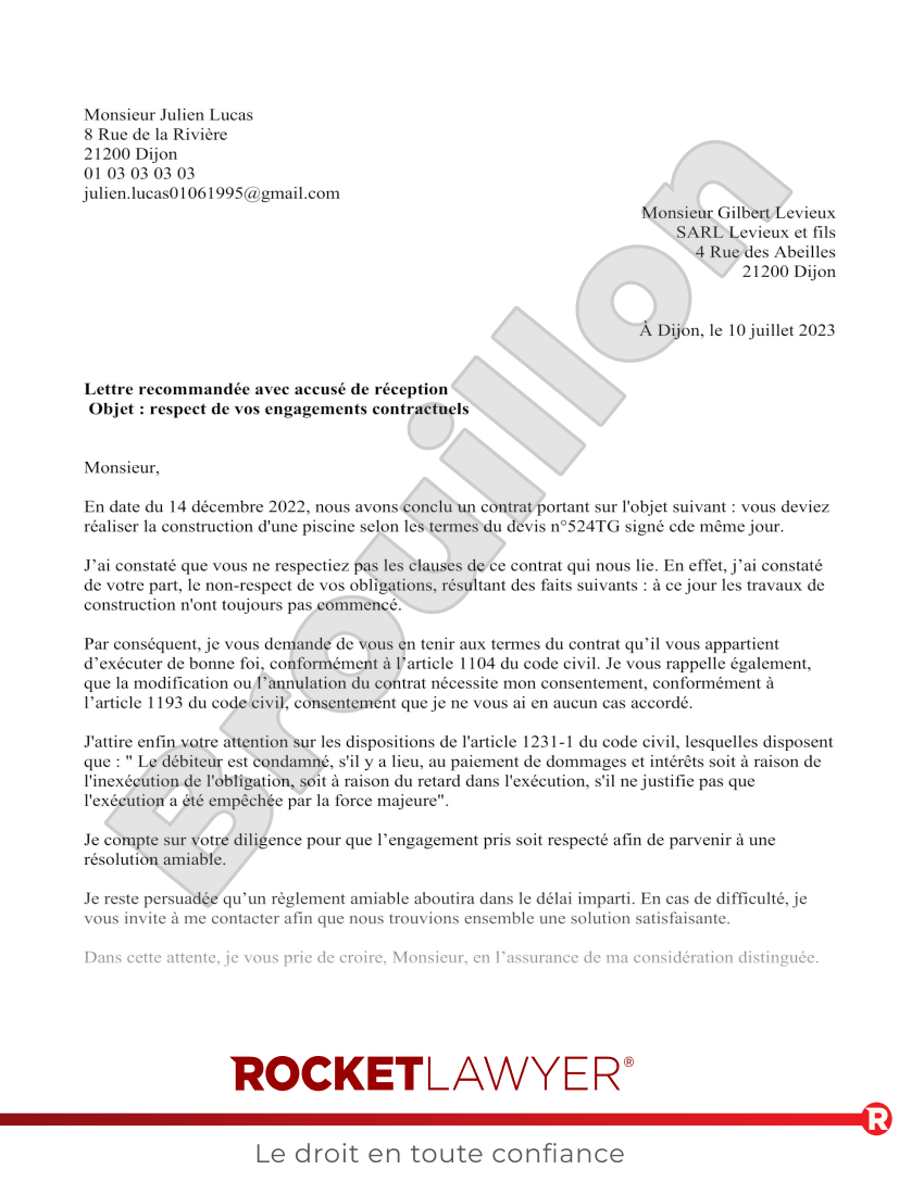 Respect du contrat Aperçu du document