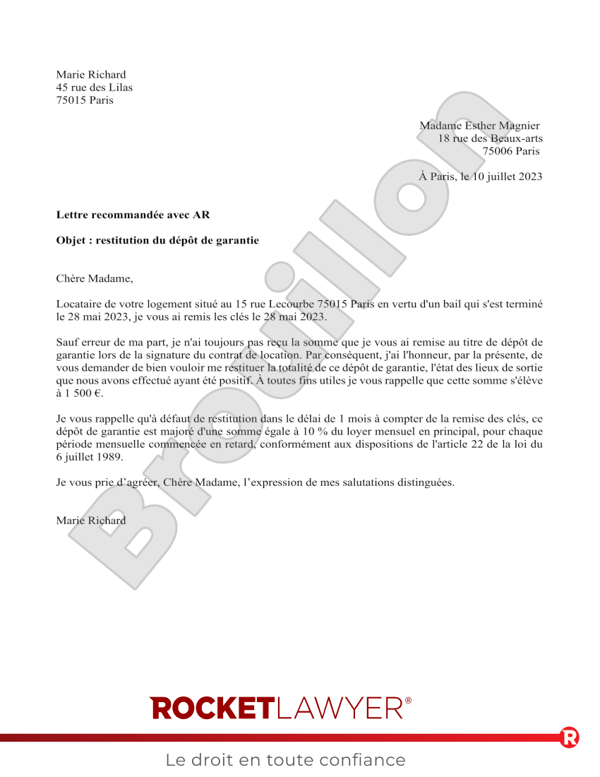 Restitution du dépôt de garantie Aperçu du document