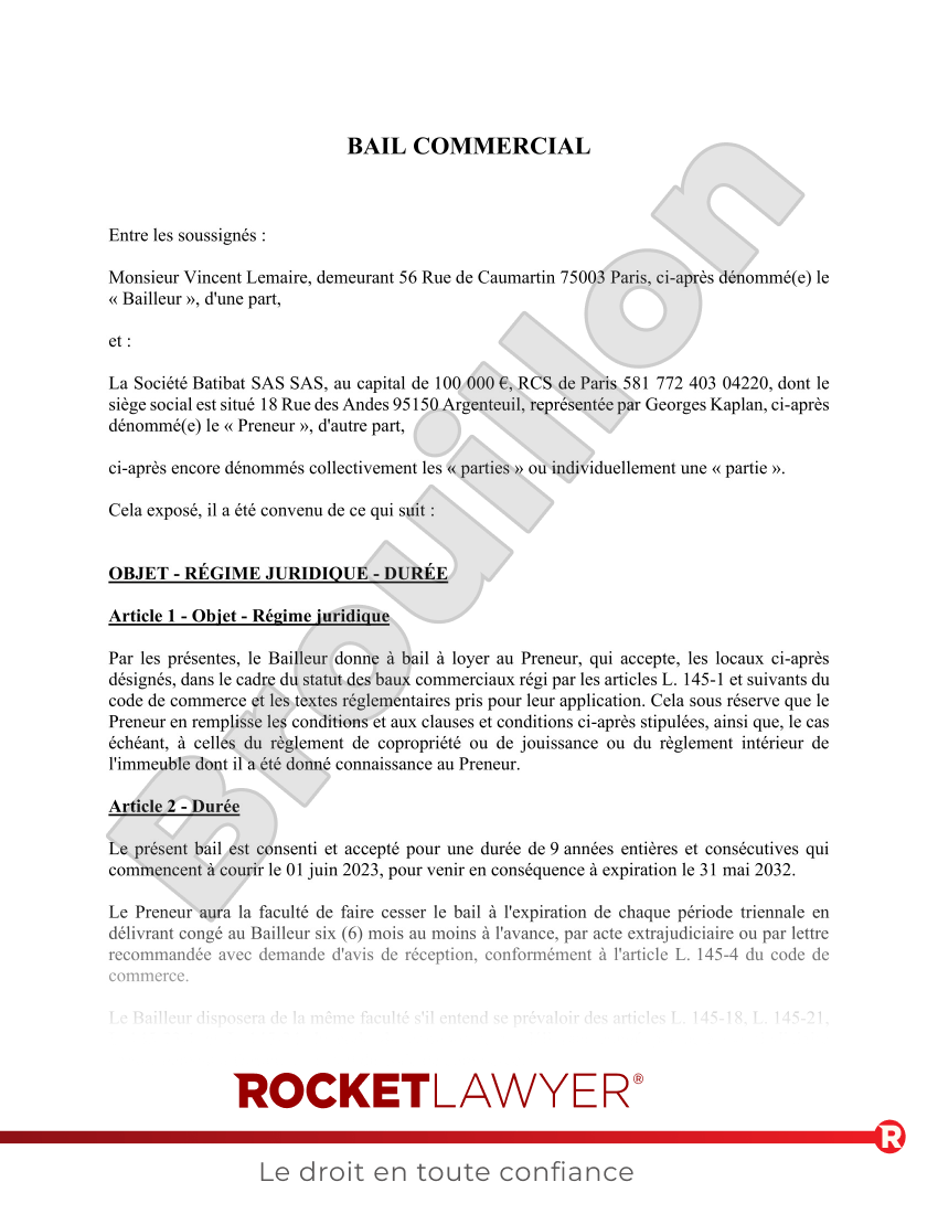 Bail Commercial 3 6 9 Aperçu du document