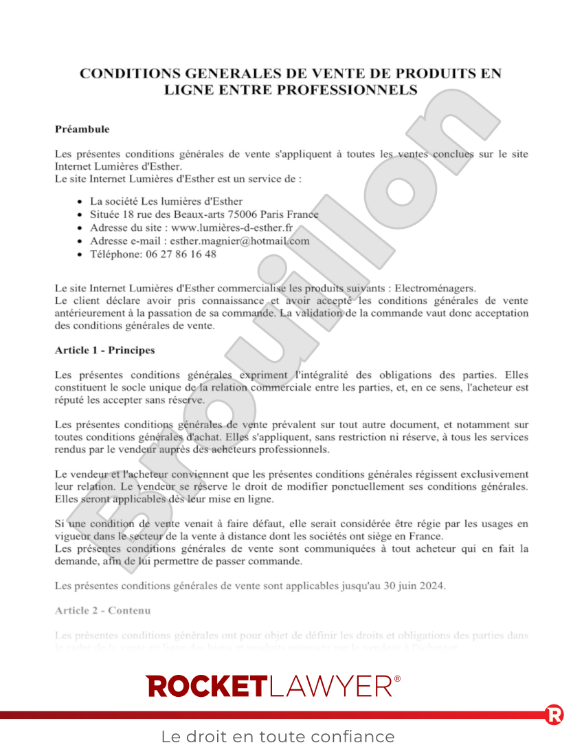 CGV : Produits en Ligne pour les Professionnels Aperçu du document