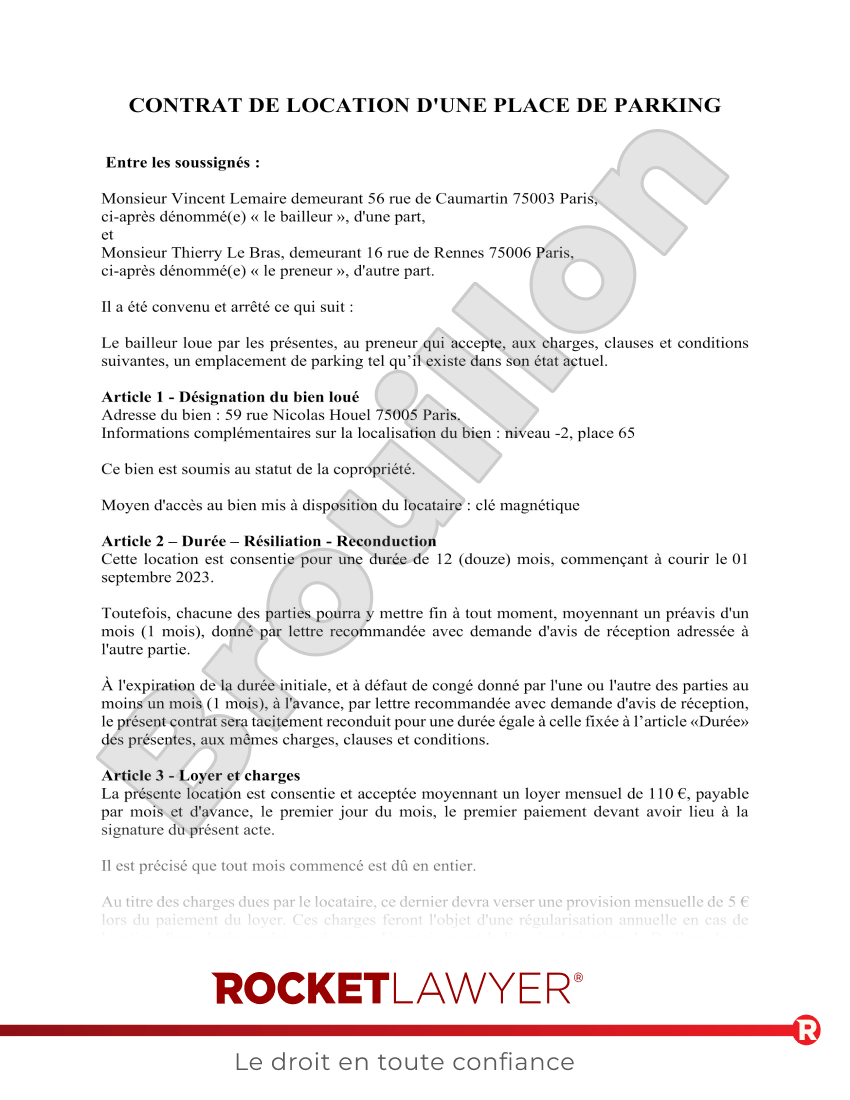 Contrat de Location de Garage ou Emplacement de Parking Aperçu du document