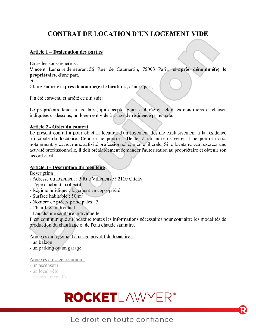 Contrat de Location d'un Logement Vide Aperçu du document