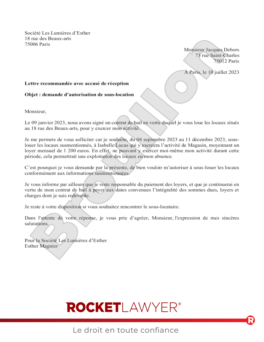 Demande d'Autorisation de Sous-Location Aperçu du document