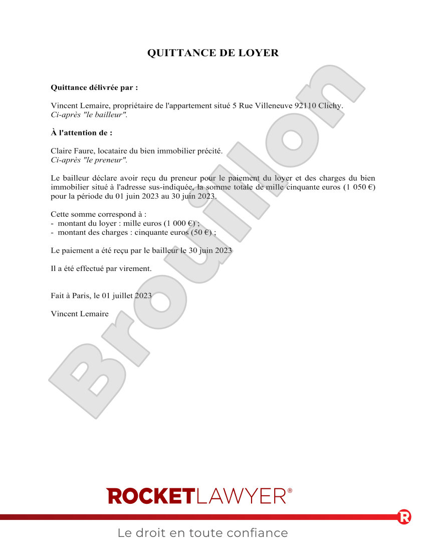 Quittance de loyer Aperçu du document