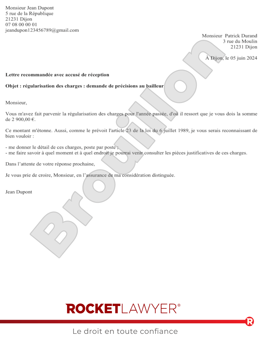 Régularisation des charges : demande de précisions au propriétaire Aperçu du document