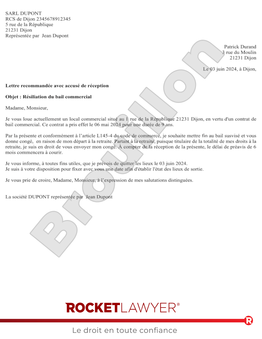 Résiliation d'un Bail Commercial (hors échéance) Aperçu du document