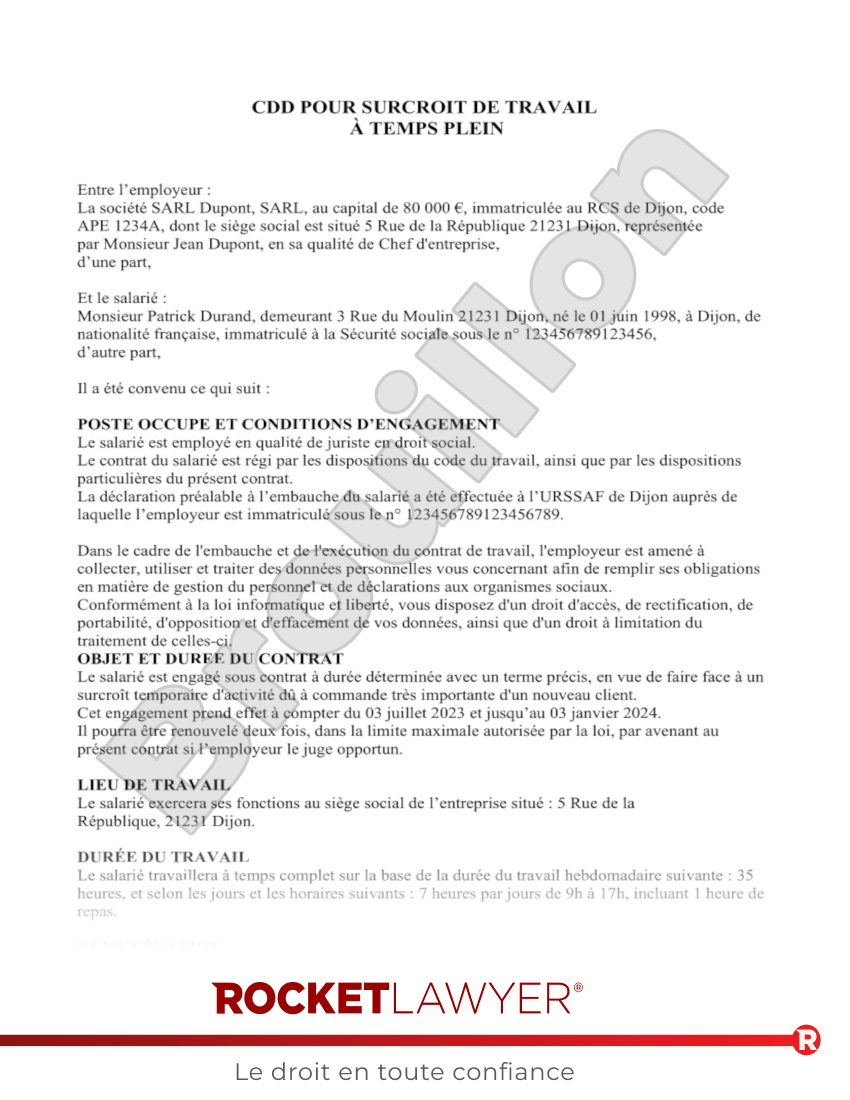 CDD pour surcroît de travail Aperçu du document